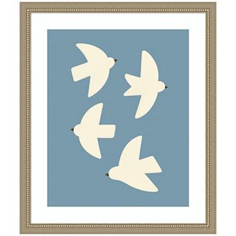 Minimalist Birds Poster Blue by Laura Moss Framed Wall Art Print