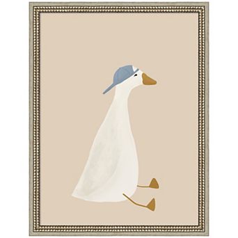 Goose Blue Hat Beige by Molly Dillon from The lil Dills Shop Framed Mounted Canvas Wall Art Print