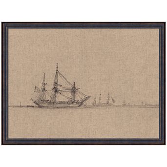 Sketch of Ships by Clarkson Stanfields Framed Mounted Canvas Wall Art Print