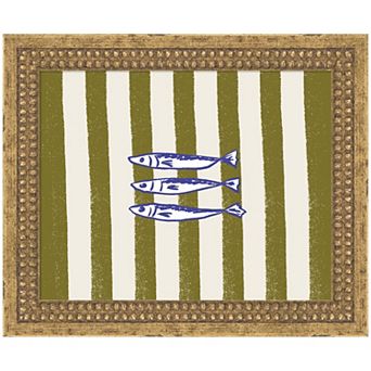 Fish Print Vintage Stripe Kitchen by Laura Moss Framed Mounted Canvas Wall Art Print