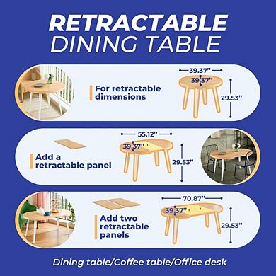Extendable Dining Table MDF Top Metal Legs 39 to 71 Inch Adjustable Office Table