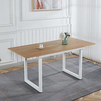 Extendable Square Dining Table 55.11 to 70.86 in L Space Saving Kitchen Table