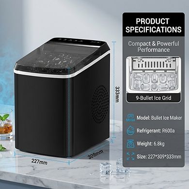 Countertop Ice Maker Machine 33lbs- Portable Self-Cleaning Bullet Ice Machine for Kitchen