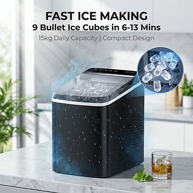 Countertop Ice Maker Machine 33lbs- Portable Self-Cleaning Bullet Ice Machine for Kitchen