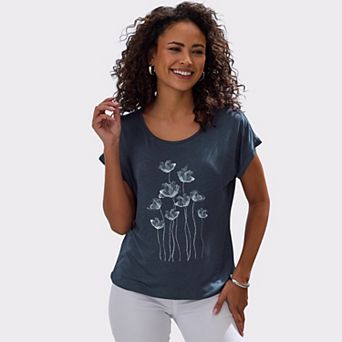 Lascana Women's Short Sleeve Graphic Print Top