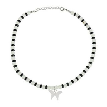 Butterfly Beaded Necklace Clear Green Black 1 pc