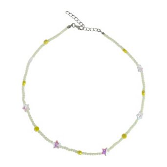 Star Beaded Necklace Yellow Clear 1 pc