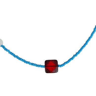 Square Beaded Necklace Blue Red 1Pc