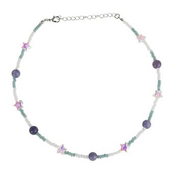 Star Beaded Necklace Purple Green 1 pc