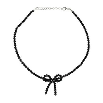 Bow Beaded Necklace Black 1 pc