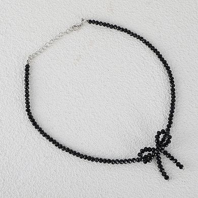 Bow Beaded Necklace Black 1Pc