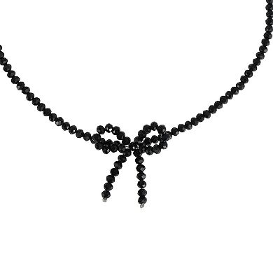 Bow Beaded Necklace Black 1Pc