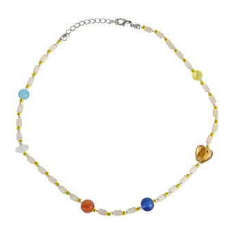 Cat's Eye Beaded Necklace Red Yellow Blue 1 pc