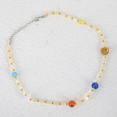Cat's Eye Beaded Necklace Red Yellow Blue 1Pc