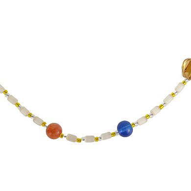 Cat's Eye Beaded Necklace Red Yellow Blue 1Pc
