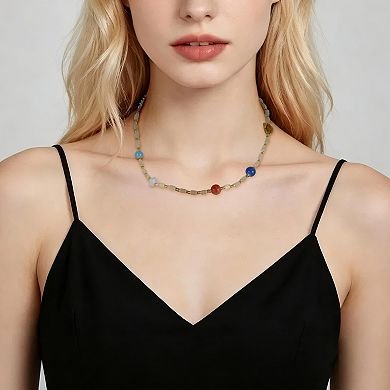Cat's Eye Beaded Necklace Red Yellow Blue 1Pc