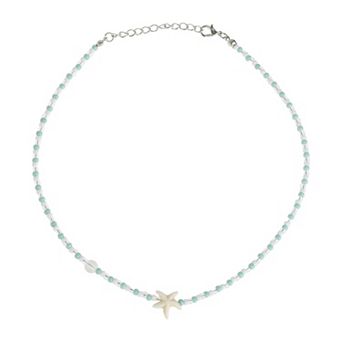 Starfish Beaded Necklace Green White 1 pc