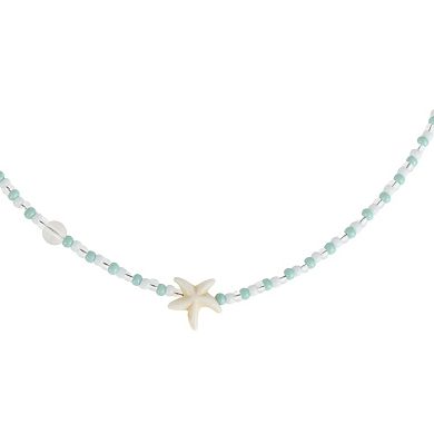 Starfish Beaded Necklace Green White 1Pc