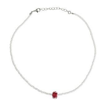 Rice Bead Beaded Necklace White Red 1 pc