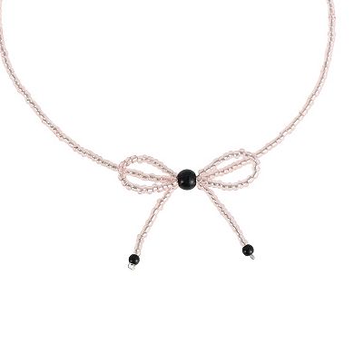 Bow Beaded Necklace Pink Black 1Pc