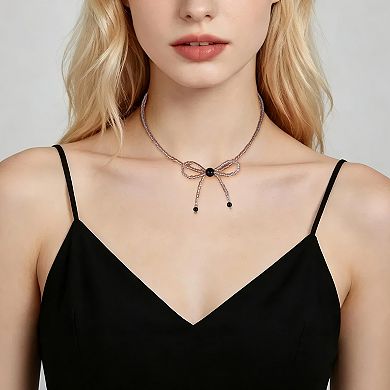 Bow Beaded Necklace Pink Black 1Pc