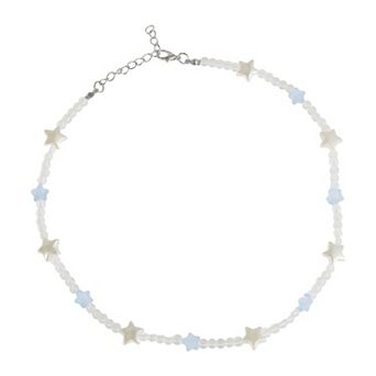 Star Beaded Necklace Blue White 1 pc