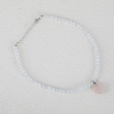 Cat's Eye Beaded Necklace White Pink 1Pc
