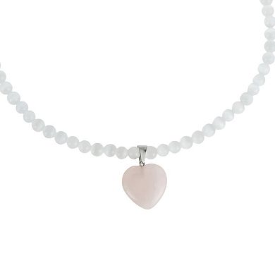 Cat's Eye Beaded Necklace White Pink 1Pc