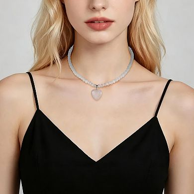 Cat's Eye Beaded Necklace White Pink 1Pc