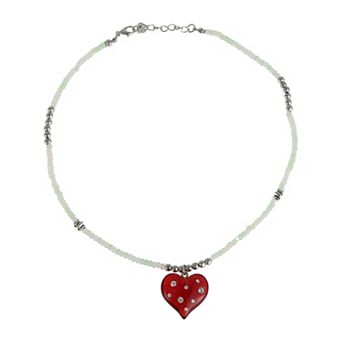 Poker Heart Beaded Necklace Blue Green Red 1 pc