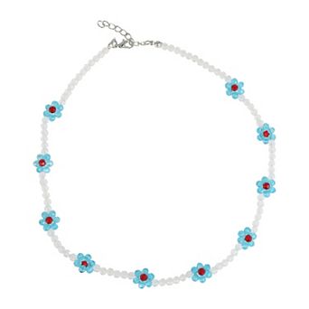 Cute Beaded Necklace Clear Blue 1 pc