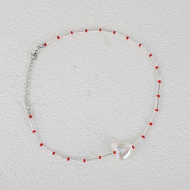 Shell Heart Beaded Necklace White Red 1Pc