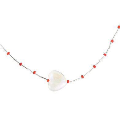 Shell Heart Beaded Necklace White Red 1Pc
