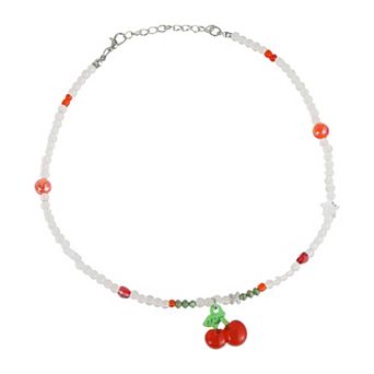 Dainty Beaded Necklace Clear Red 1 pc