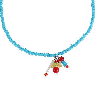 Fashion Beaded Necklace Blue 1Pc