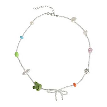 Fashion Beaded Necklace Beige Green 1 pc