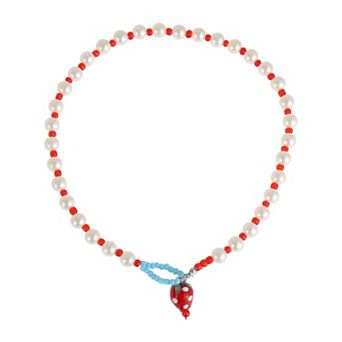Dainty Beaded Necklace Beige Red 1 pc