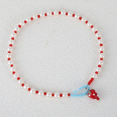 Dainty Beaded Necklace Beige Red 1 Pc