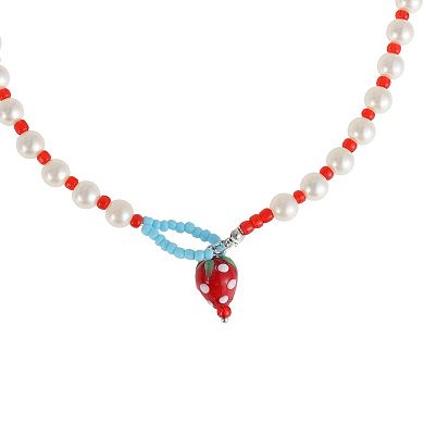 Dainty Beaded Necklace Beige Red 1 Pc