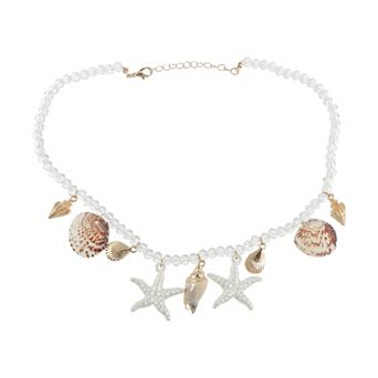 Starfish Shell Beaded Necklace Clear 1 pc