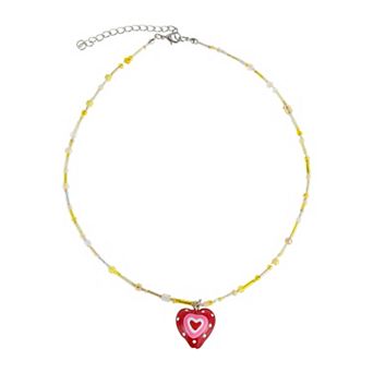 Dainty Beaded Necklace Yellow Red 1 pc