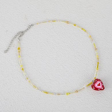 Dainty Beaded Necklace Yellow Red 1Pc