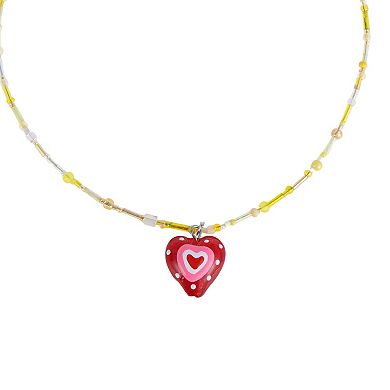 Dainty Beaded Necklace Yellow Red 1Pc