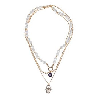 Rhinestones Pendant Necklace Gold Tone Beige 1 pc