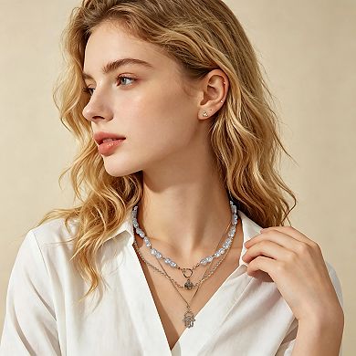 Rhinestones Pendant Necklace Gold Tone Beige 1 Pc