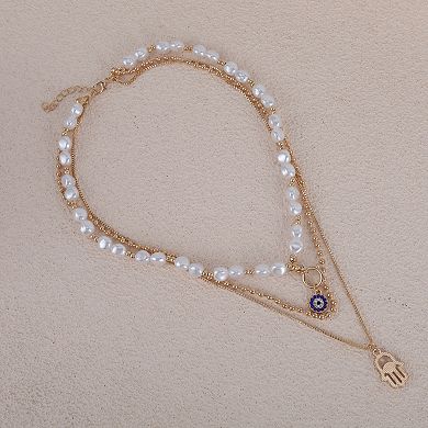 Rhinestones Pendant Necklace Gold Tone Beige 1 Pc