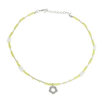Flower Beaded Necklace Green 1 pc