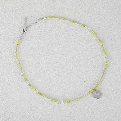 Flower Beaded Necklace Green 1Pc