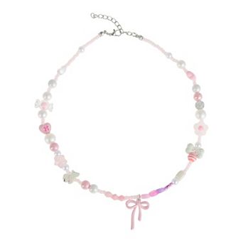 Fashion Beaded Necklace Pink Beige 1 pc