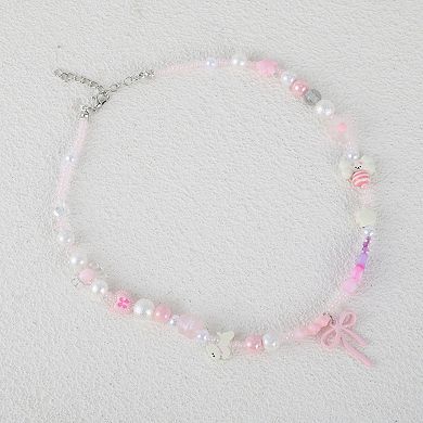 Fashion Beaded Necklace Pink Beige 1Pc